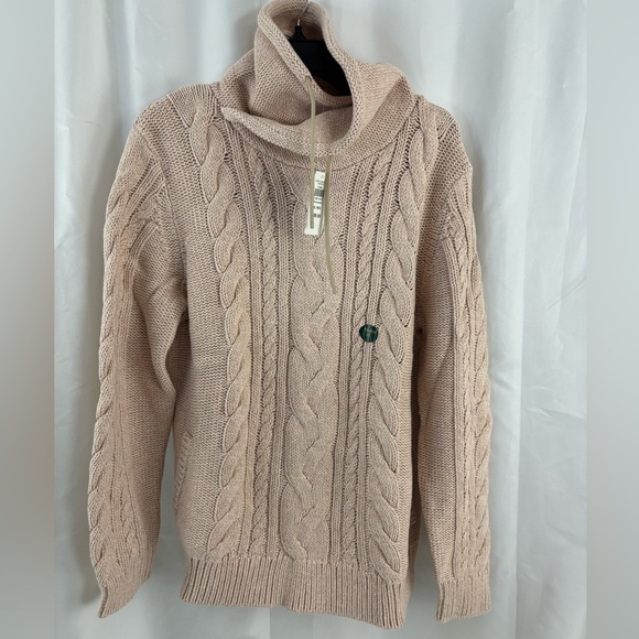 NWT L.L. Bean szXL Double L Cable Knit Funnelneck Sweater-color-Wood Rose Marle - Picture 2 of 7